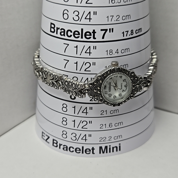 Womens Kessaris Watch 20mm Silver Tone Marcasite Mother of Pearl New Battery - Picture 6 of 9